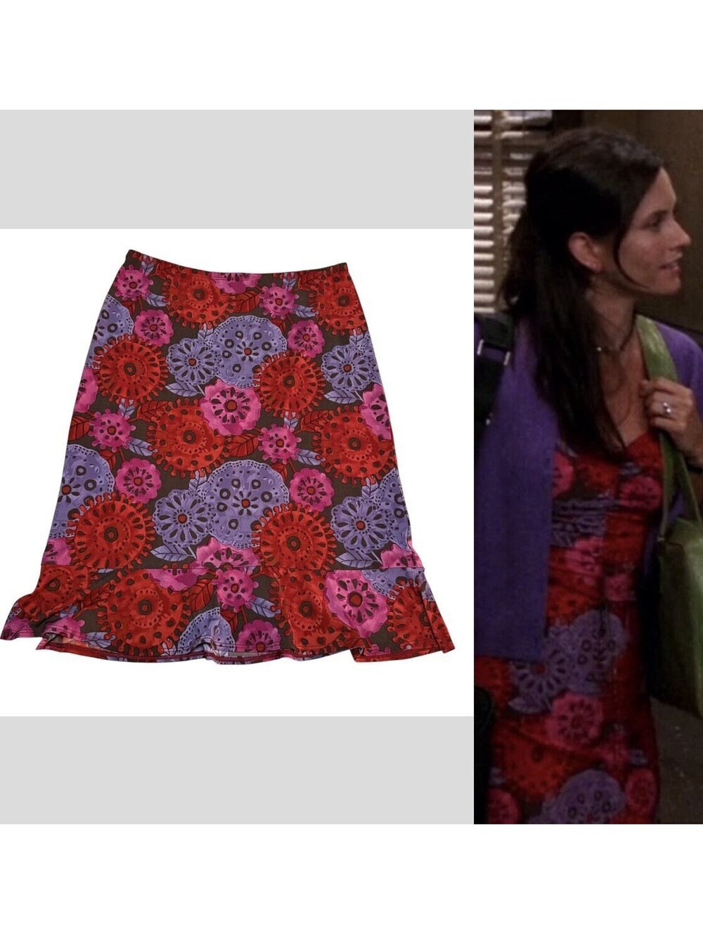 ASO Monica Geller Friends BCBGMaxazria Alt Style Print Skirt Size Medium